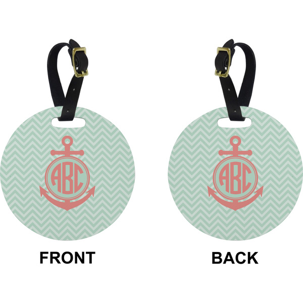Chevron & Anchor Circle Luggage Tag (Front + Back)