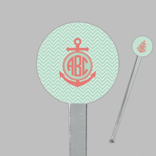 Chevron & Anchor Clear Plastic 7" Stir Stick - Round - Closeup