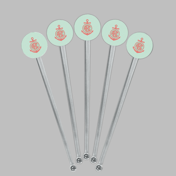 Chevron & Anchor Clear Plastic 7" Stir Stick - Round - Fan View