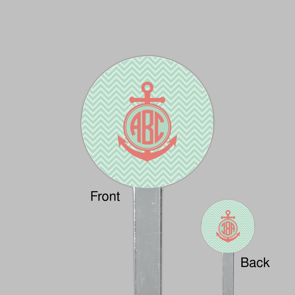 Chevron & Anchor Clear Plastic 7" Stir Stick - Round - Front & Back