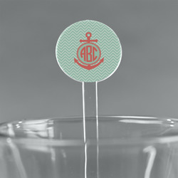 Chevron & Anchor 5.5" Round Plastic Stir Sticks - Clear (Personalized)