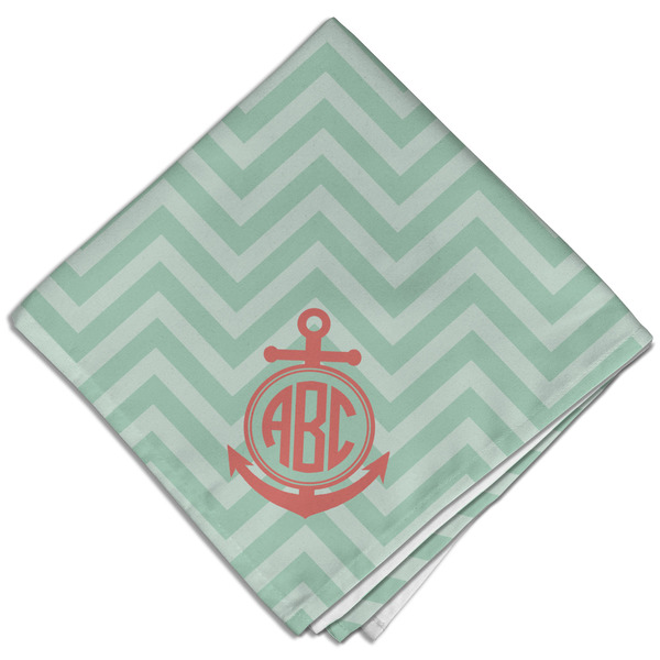 Custom Chevron & Anchor Cloth Dinner Napkin - Single w/ Monogram