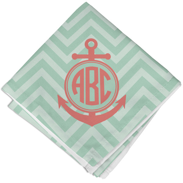 Chevron & Anchor Cloth Napkins - Personalized Lunch (Folded Four Corners)