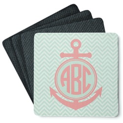 Chevron & Anchor Square Rubber Backed Coasters - Set of 4 (Personalized)