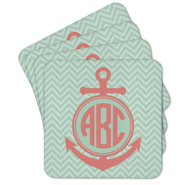 Custom Chevron & Anchor Cork Coaster - Set of 4 w/ Monogram