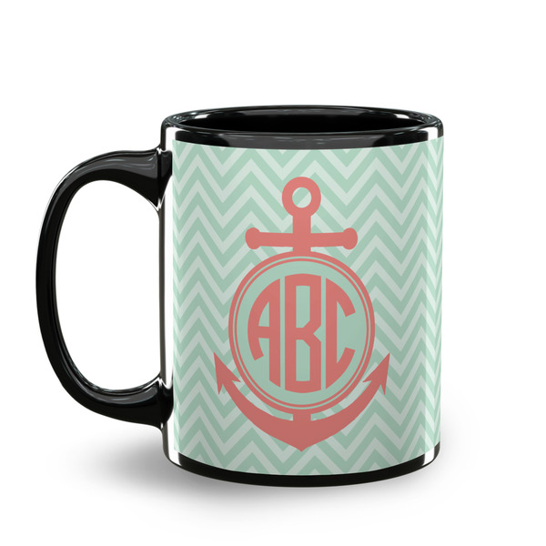 Chevron & Anchor Coffee Mug - 11 oz - Black