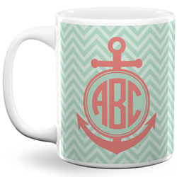 Chevron & Anchor 11 Oz Coffee Mug - White (Personalized)