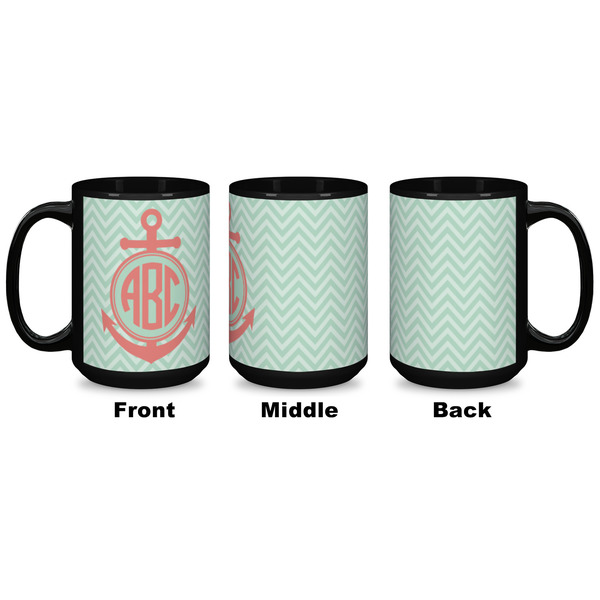 Chevron & Anchor Coffee Mug - 15 oz - Black APPROVAL