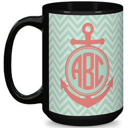 Chevron & Anchor 15 Oz Coffee Mug - Black (Personalized)