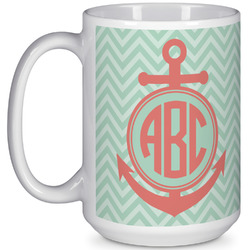 Chevron & Anchor 15 Oz Coffee Mug - White (Personalized)