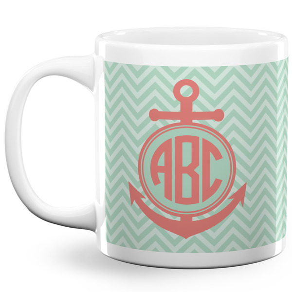 Custom Chevron & Anchor 20 Oz Coffee Mug - White (Personalized)