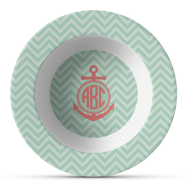 Custom Chevron & Anchor Plastic Bowl - Microwave Safe - Composite Polymer (Personalized)