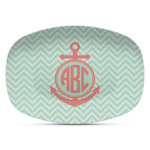 Chevron & Anchor Plastic Platter - Microwave & Oven Safe Composite Polymer (Personalized)