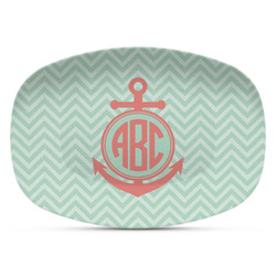 Chevron & Anchor Plastic Platter - Microwave & Oven Safe Composite Polymer (Personalized)