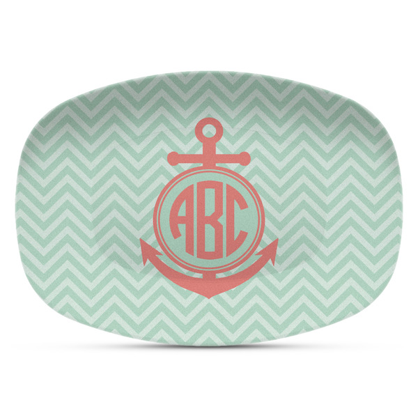 Custom Chevron & Anchor Plastic Platter - Microwave & Oven Safe Composite Polymer (Personalized)