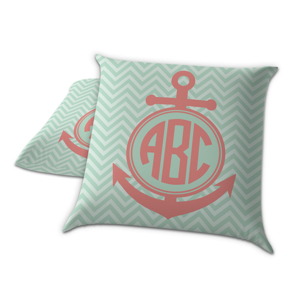 Chevron & Anchor Decorative Pillow Case - TWO