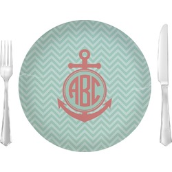 Chevron & Anchor 10" Glass Lunch / Dinner Plates - Single or Set (Personalized)