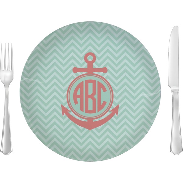 Custom Chevron & Anchor Glass Lunch / Dinner Plate 10" (Personalized)