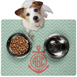 Chevron & Anchor Dog Food Mat - Medium w/ Monogram