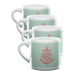 Chevron & Anchor Double Shot Espresso Cups - Set of 4 (Personalized)