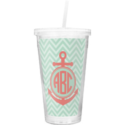 Chevron & Anchor Double Wall Tumbler with Straw (Personalized)