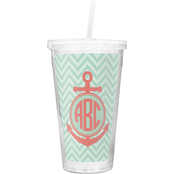 Custom Chevron & Anchor Double Wall Tumbler with Straw (Personalized)