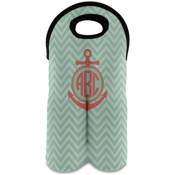 Custom Chevron & Anchor Wine Tote Bag (2 Bottles) (Personalized)