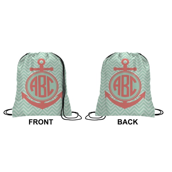 Chevron & Anchor Drawstring Backpack Front & Back Small
