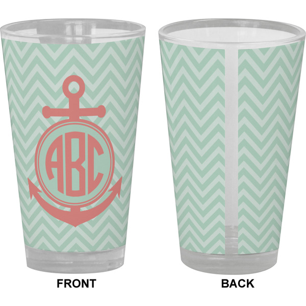 Chevron & Anchor Pint Glass - Full Color - Front & Back Views