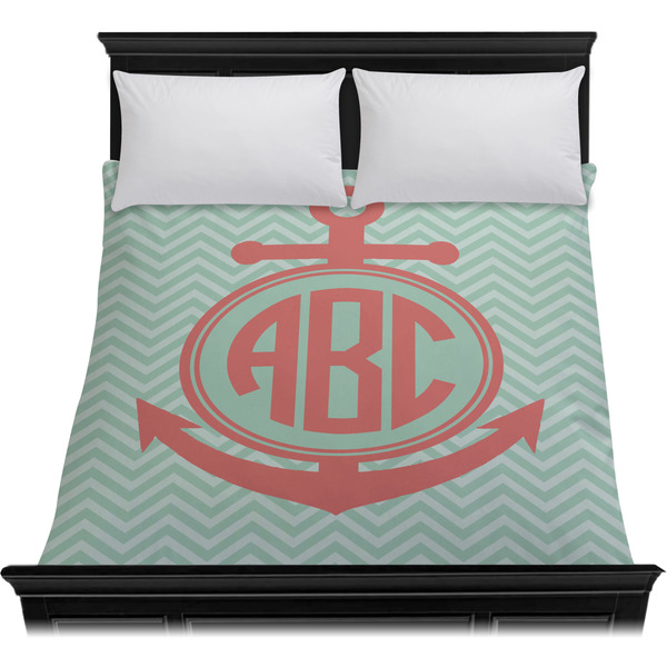 Chevron & Anchor Duvet Cover - Queen - On Bed - No Prop