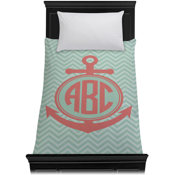 Chevron & Anchor Duvet Cover - Twin XL - On Bed - No Prop