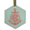Chevron & Anchor Flat Glass Ornament - Hexagon w/ Monogram