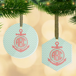 Chevron & Anchor Flat Glass Ornament w/ Monogram