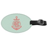 Chevron & Anchor Genuine Leather Oval Luggage Tag (Personalized)
