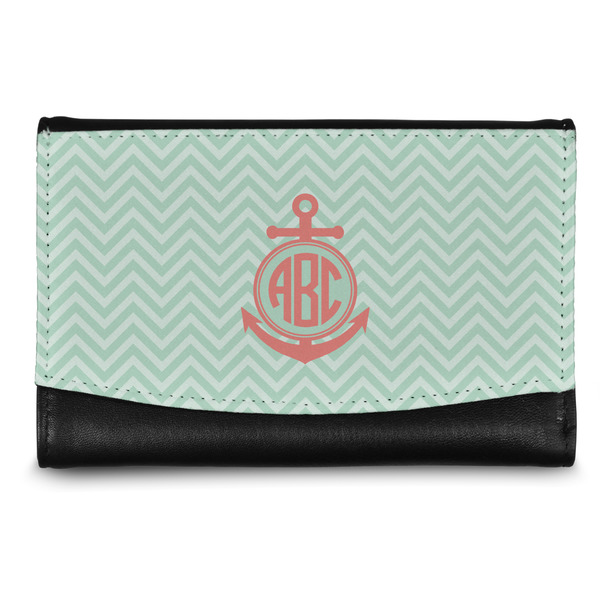 Custom Chevron & Anchor Genuine Leather Women's Wallet - Small (Personalized)