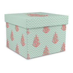 Chevron & Anchor Gift Box with Lid - Canvas Wrapped - Large (Personalized)