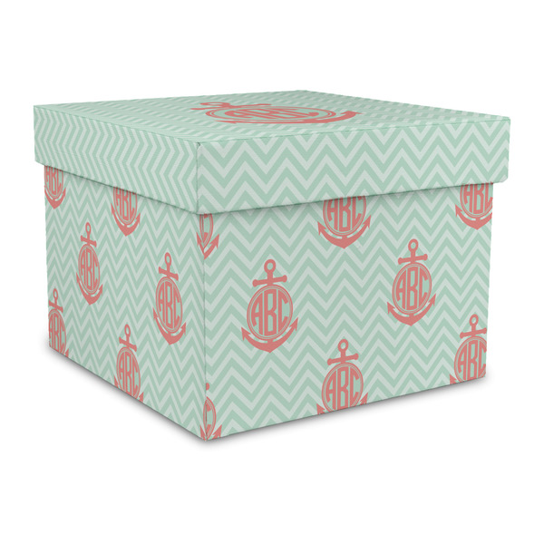 Custom Chevron & Anchor Gift Box with Lid - Canvas Wrapped - Large (Personalized)