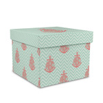 Chevron & Anchor Gift Box with Lid - Canvas Wrapped - Medium (Personalized)