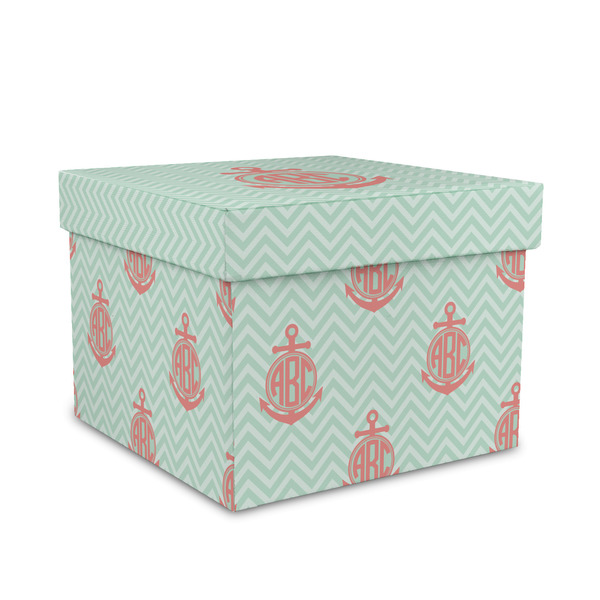 Custom Chevron & Anchor Gift Box with Lid - Canvas Wrapped - Medium (Personalized)