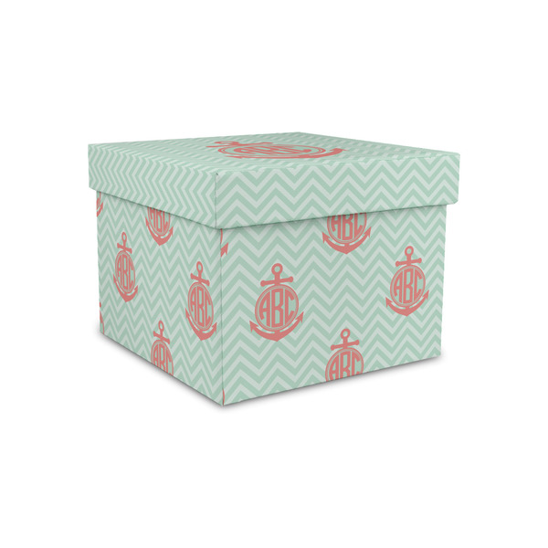 Chevron & Anchor Gift Boxes with Lid - Canvas Wrapped - Small - Front/Main