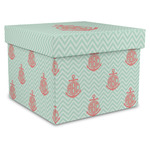 Chevron & Anchor Gift Box with Lid - Canvas Wrapped - X-Large (Personalized)