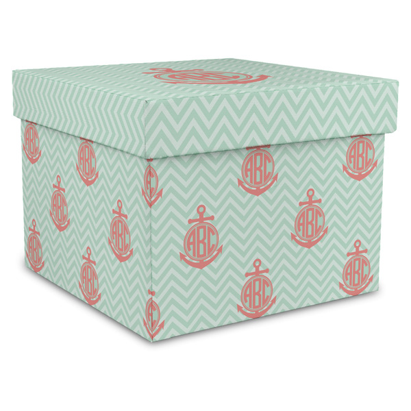 Custom Chevron & Anchor Gift Box with Lid - Canvas Wrapped - X-Large (Personalized)