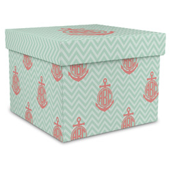 Chevron & Anchor Gift Box with Lid - Canvas Wrapped - XX-Large (Personalized)