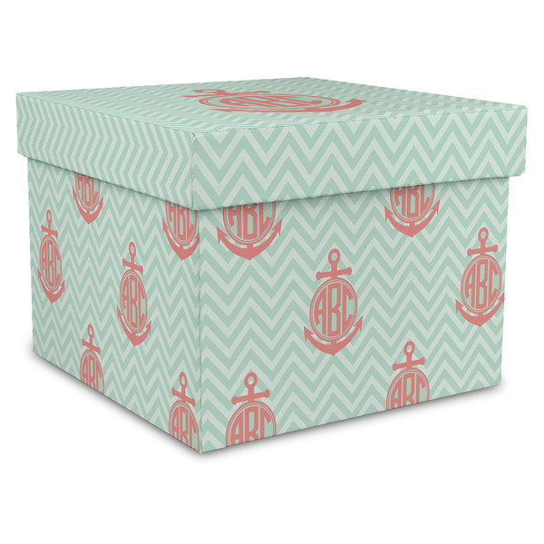 Custom Chevron & Anchor Gift Box with Lid - Canvas Wrapped - XX-Large (Personalized)