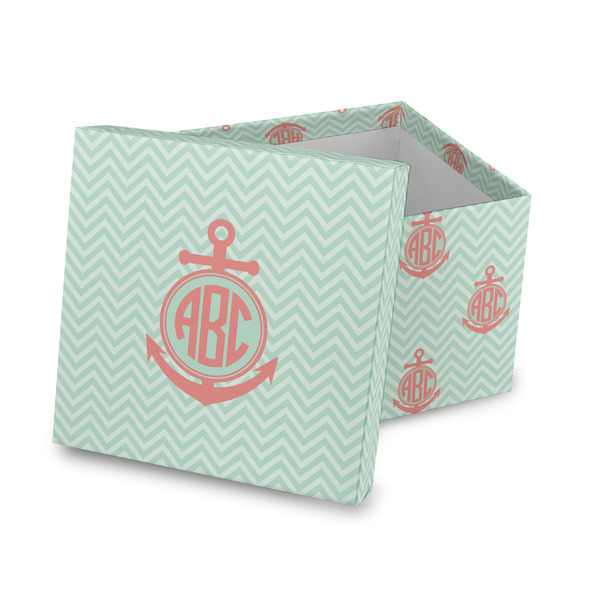 Custom Chevron & Anchor Gift Box with Lid - Canvas Wrapped (Personalized)