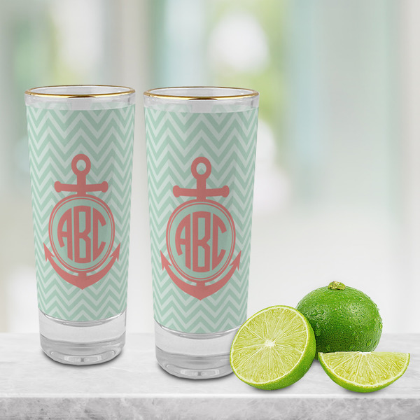 Chevron & Anchor Glass Shot Glass - 2 oz - LIFESTYLE