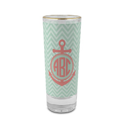 Chevron & Anchor 2 oz Shot Glass - Glass with Gold Rim (Personalized)