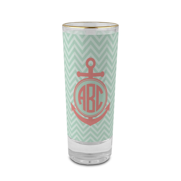 Custom Chevron & Anchor 2 oz Shot Glass -  Glass with Gold Rim - Single (Personalized)