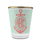 Chevron & Anchor Glass Shot Glass - 1.5 oz - with Gold Rim - Single (Personalized)