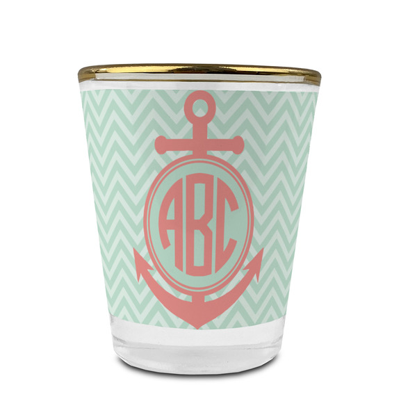 Chevron & Anchor Glass Shot Glass - With gold rim - FRONT